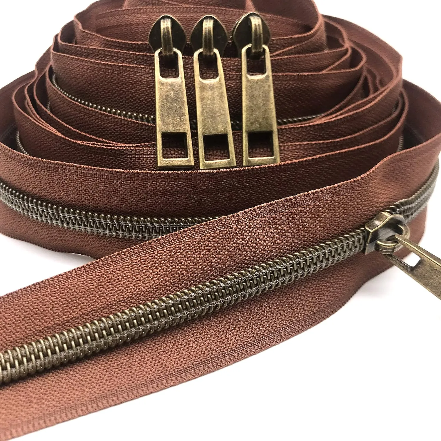 Goyunwell #5 Zipper Pulls - Antique Bronze Metal, 40pcs Brass Zipper Head & Sliders for Nylon Coil Zippers, Bulk for Purse and Bag