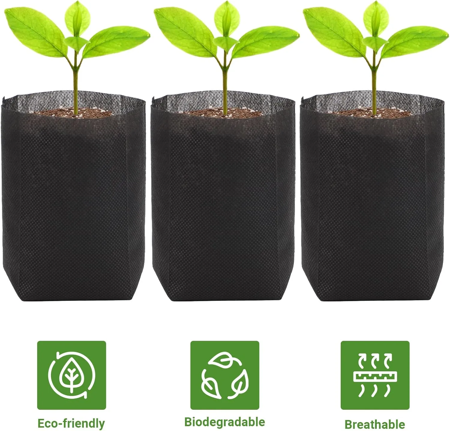 GREANER 200 PCS Biodegradable Grow Bags, Non-Woven Fabric Growing Pouches, Plant Nursery Bags for Planting, Grow Bags for Seed Starting, Soil Transplant, Home Garden Supply(5.5x5.7in)