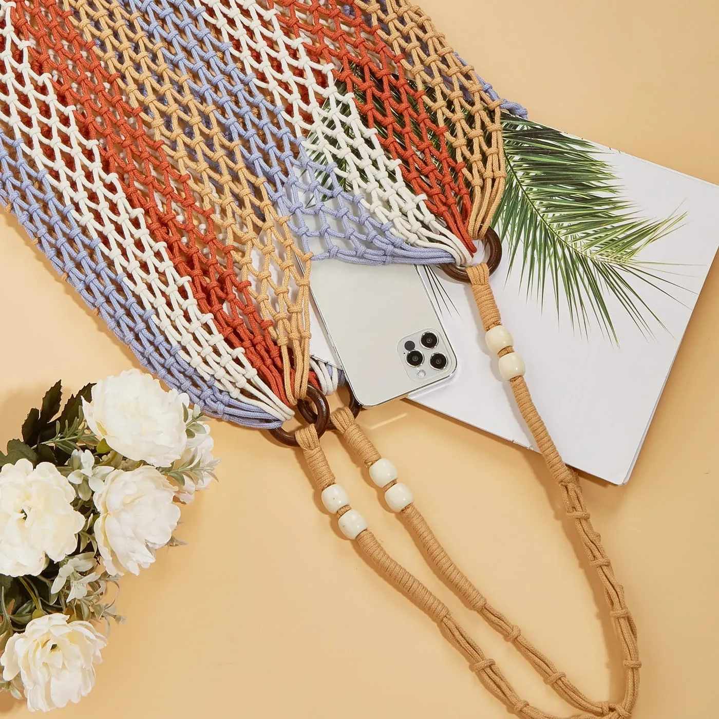 GRPKSSIB Boho Beach Bags Knitted Tote Bag Bohemian Crochet Purse Handbags Summer Shoulder Bag Tassels for Women