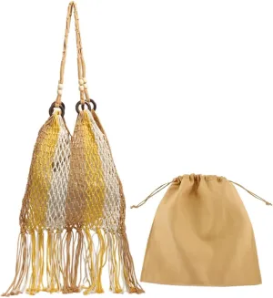 GRPKSSIB Boho Beach Bags Knitted Tote Bag Bohemian Crochet Purse Handbags Summer Shoulder Bag Tassels for Women