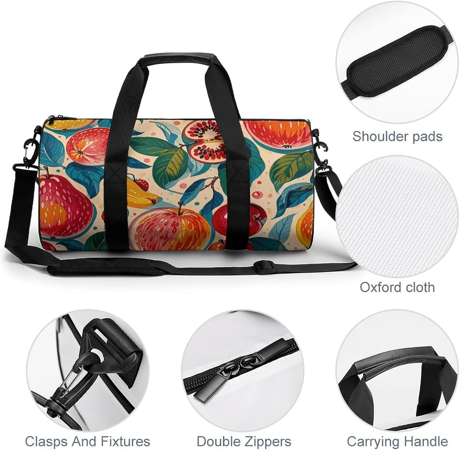 Gym Bags for Men Women Antique Fruit Pattern Duffle Bag Travel Overnight Bag with Shoe Compartment Tote Bags