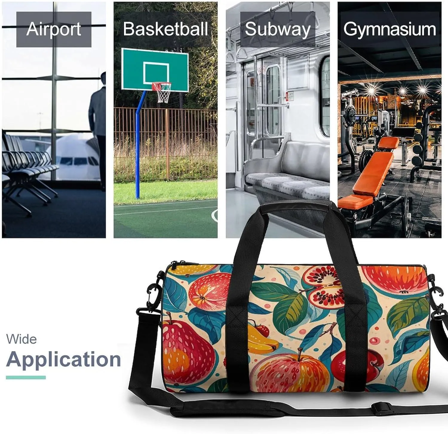Gym Bags for Men Women Antique Fruit Pattern Duffle Bag Travel Overnight Bag with Shoe Compartment Tote Bags