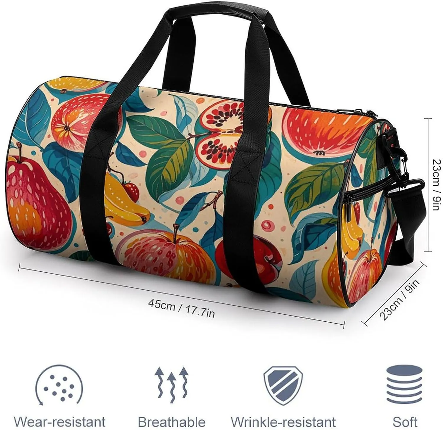 Gym Bags for Men Women Antique Fruit Pattern Duffle Bag Travel Overnight Bag with Shoe Compartment Tote Bags