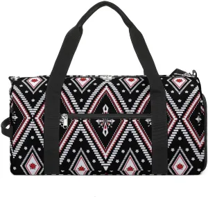 Gym Duffel Bag with Shoe Compartment Wet Pocket, Ethnic Geometric Pattern Travel Bag for Men Women