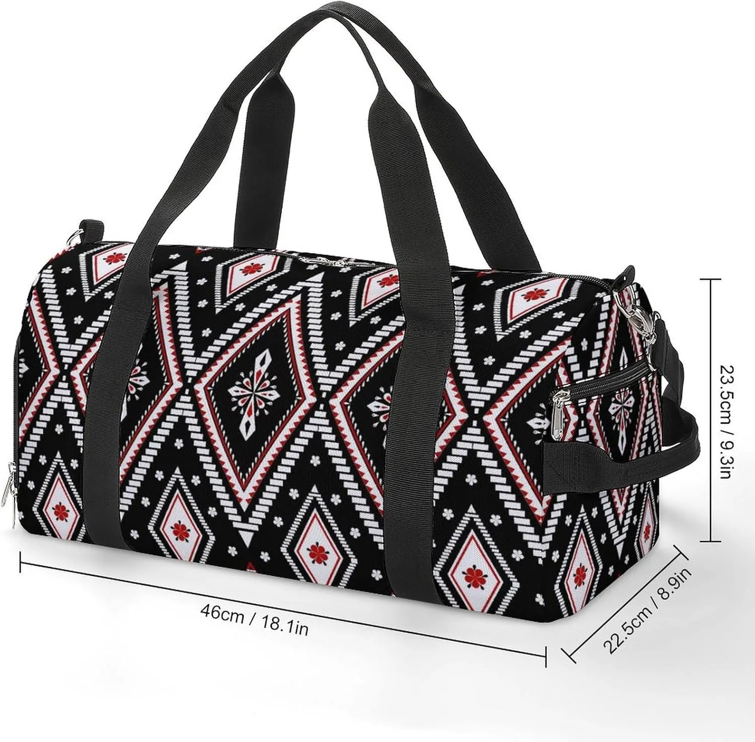 Gym Duffel Bag with Shoe Compartment Wet Pocket, Ethnic Geometric Pattern Travel Bag for Men Women