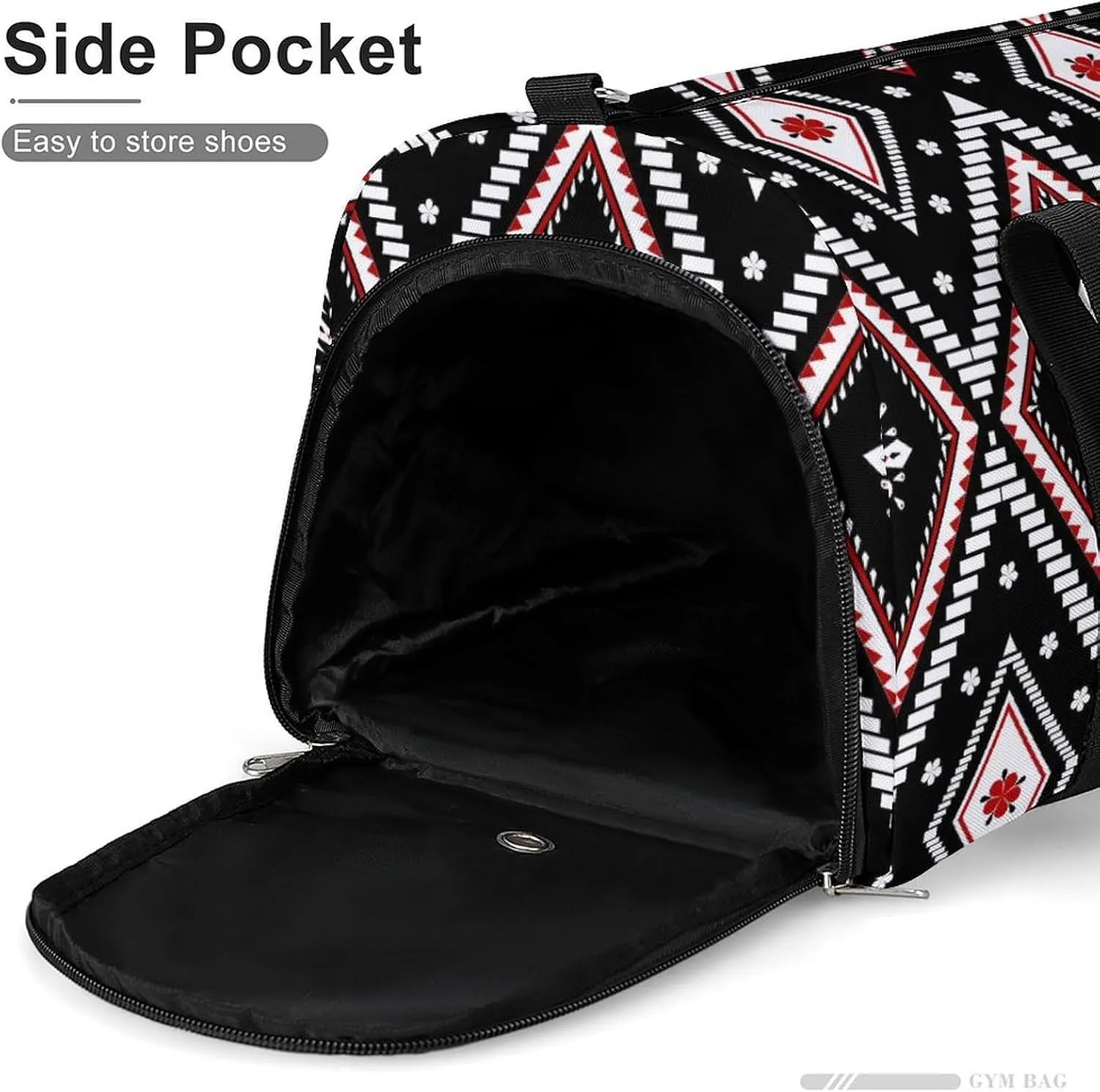 Gym Duffel Bag with Shoe Compartment Wet Pocket, Ethnic Geometric Pattern Travel Bag for Men Women