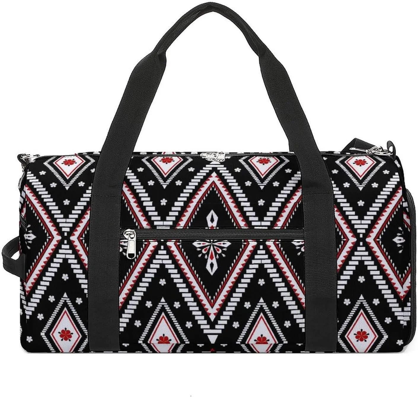 Gym Duffel Bag with Shoe Compartment Wet Pocket, Ethnic Geometric Pattern Travel Bag for Men Women