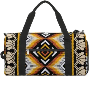 Gym Duffel Bag with Shoe Compartment Wet Pocket, Ethnic Geometric Print Travel Bag for Men Women