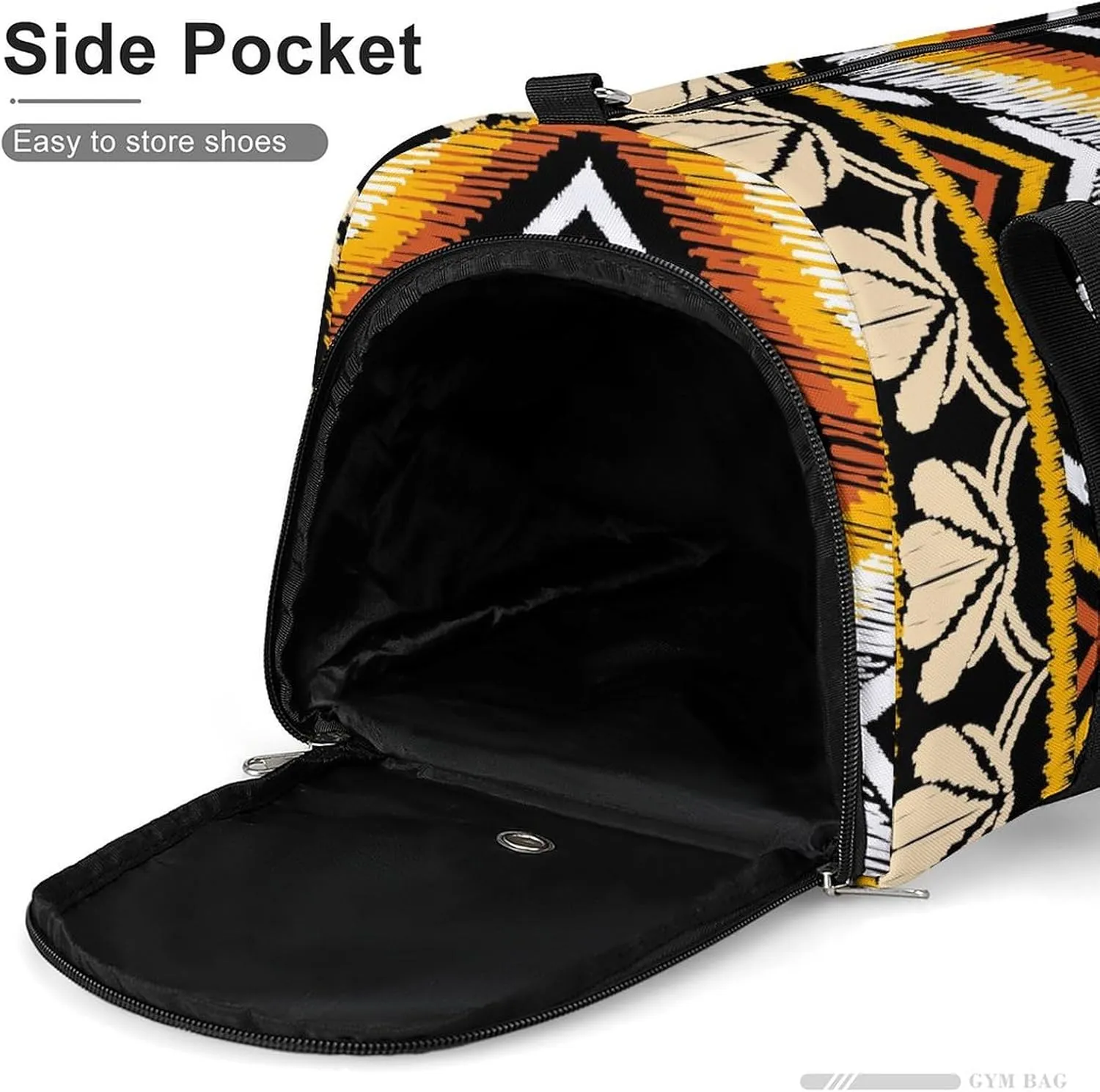 Gym Duffel Bag with Shoe Compartment Wet Pocket, Ethnic Geometric Print Travel Bag for Men Women