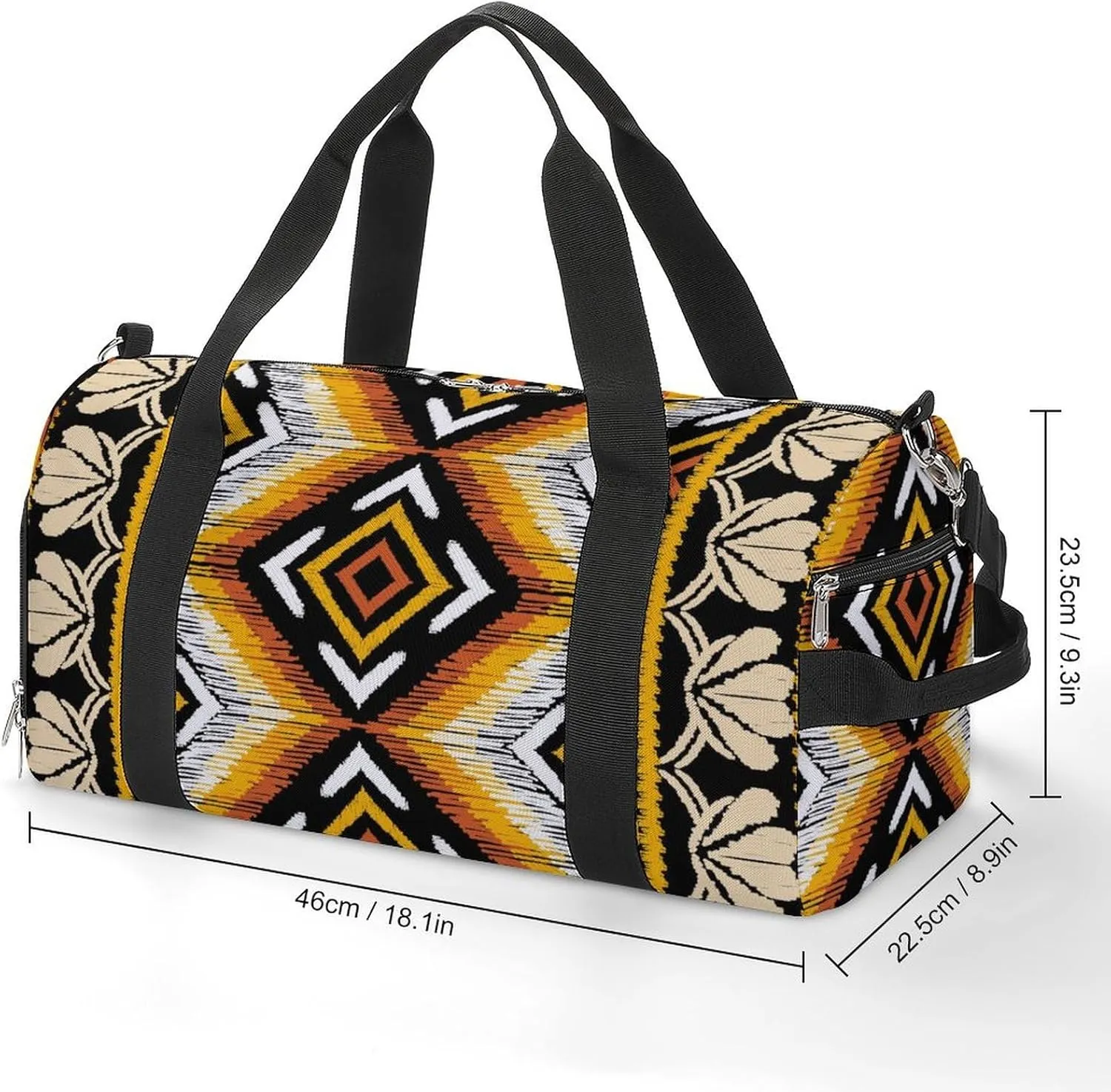Gym Duffel Bag with Shoe Compartment Wet Pocket, Ethnic Geometric Print Travel Bag for Men Women