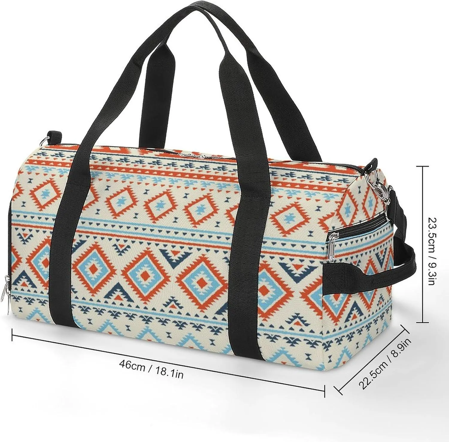 Gym Duffel Bag with Shoe Compartment Wet Pocket, Geometric Aztek Tribal Theme Travel Bag for Men Women