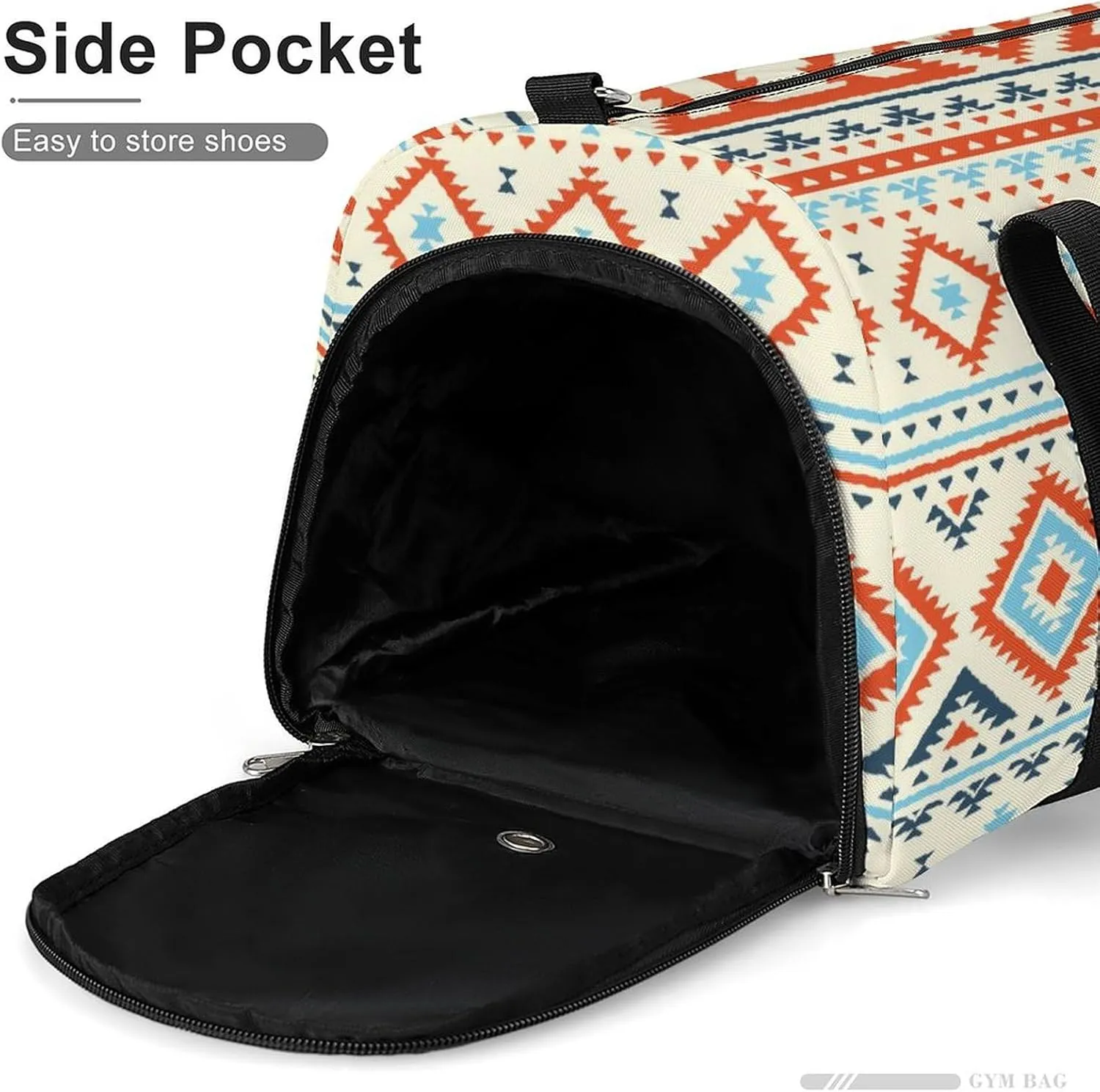 Gym Duffel Bag with Shoe Compartment Wet Pocket, Geometric Aztek Tribal Theme Travel Bag for Men Women