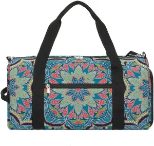 Gym Duffel Bag with Shoe Compartment Wet Pocket, Geometric Design Travel Bag for Men Women