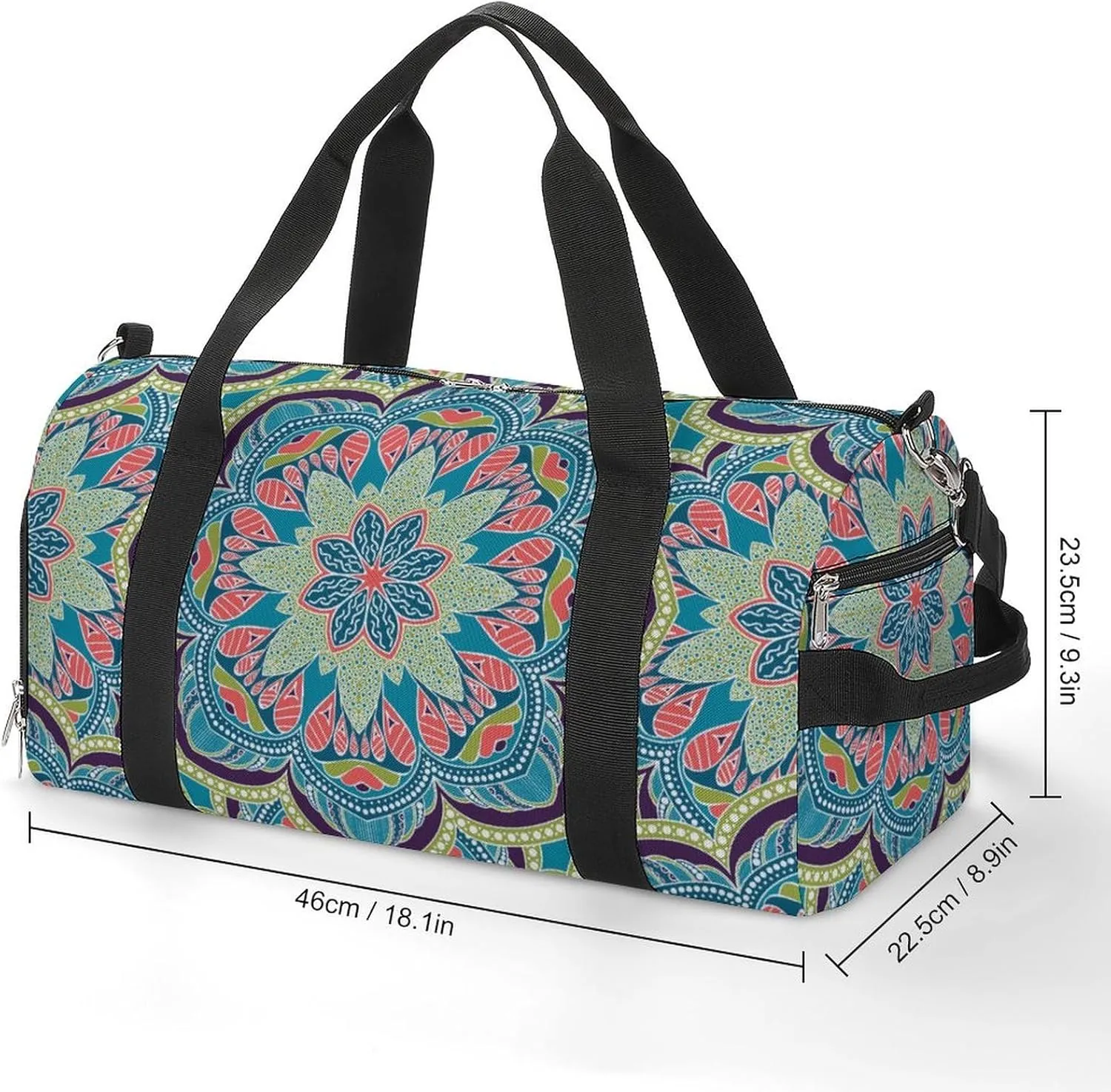 Gym Duffel Bag with Shoe Compartment Wet Pocket, Geometric Design Travel Bag for Men Women