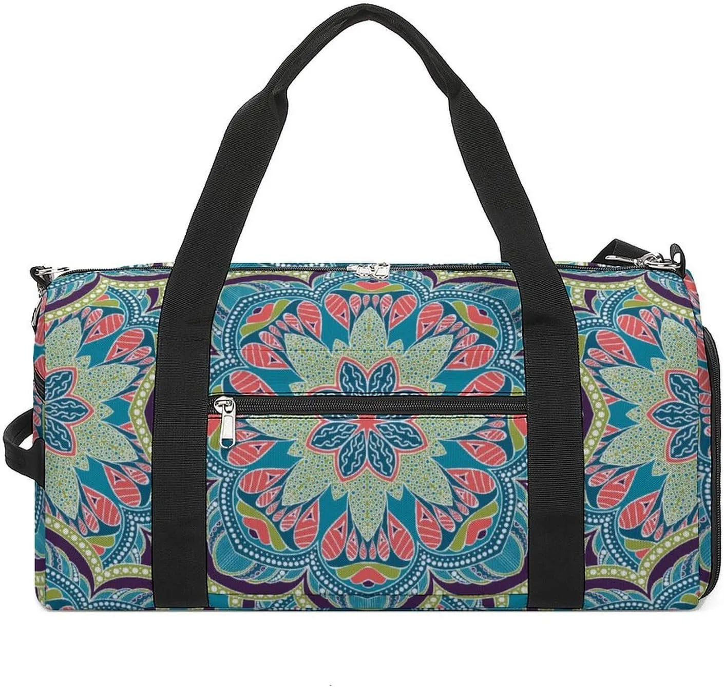 Gym Duffel Bag with Shoe Compartment Wet Pocket, Geometric Design Travel Bag for Men Women