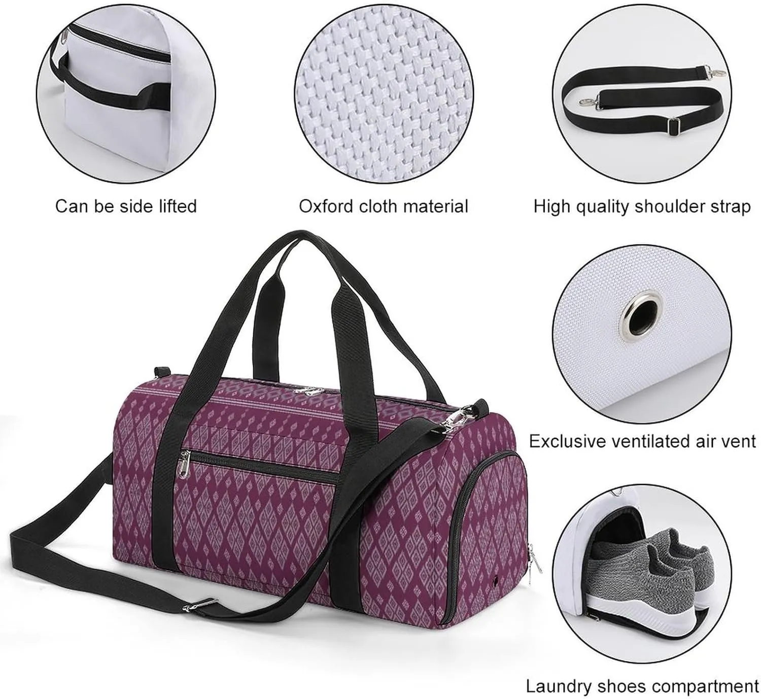 Gym Duffel Bag with Shoe Compartment Wet Pocket, Geometric Ethnic Asian Travel Bag for Men Women