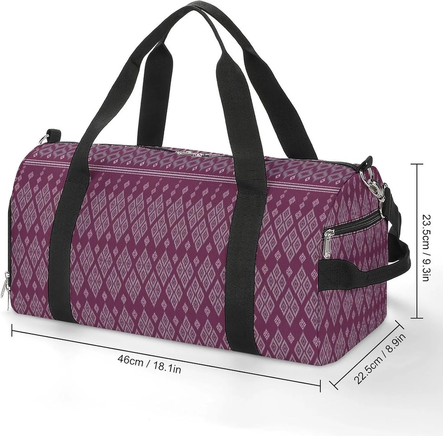 Gym Duffel Bag with Shoe Compartment Wet Pocket, Geometric Ethnic Asian Travel Bag for Men Women