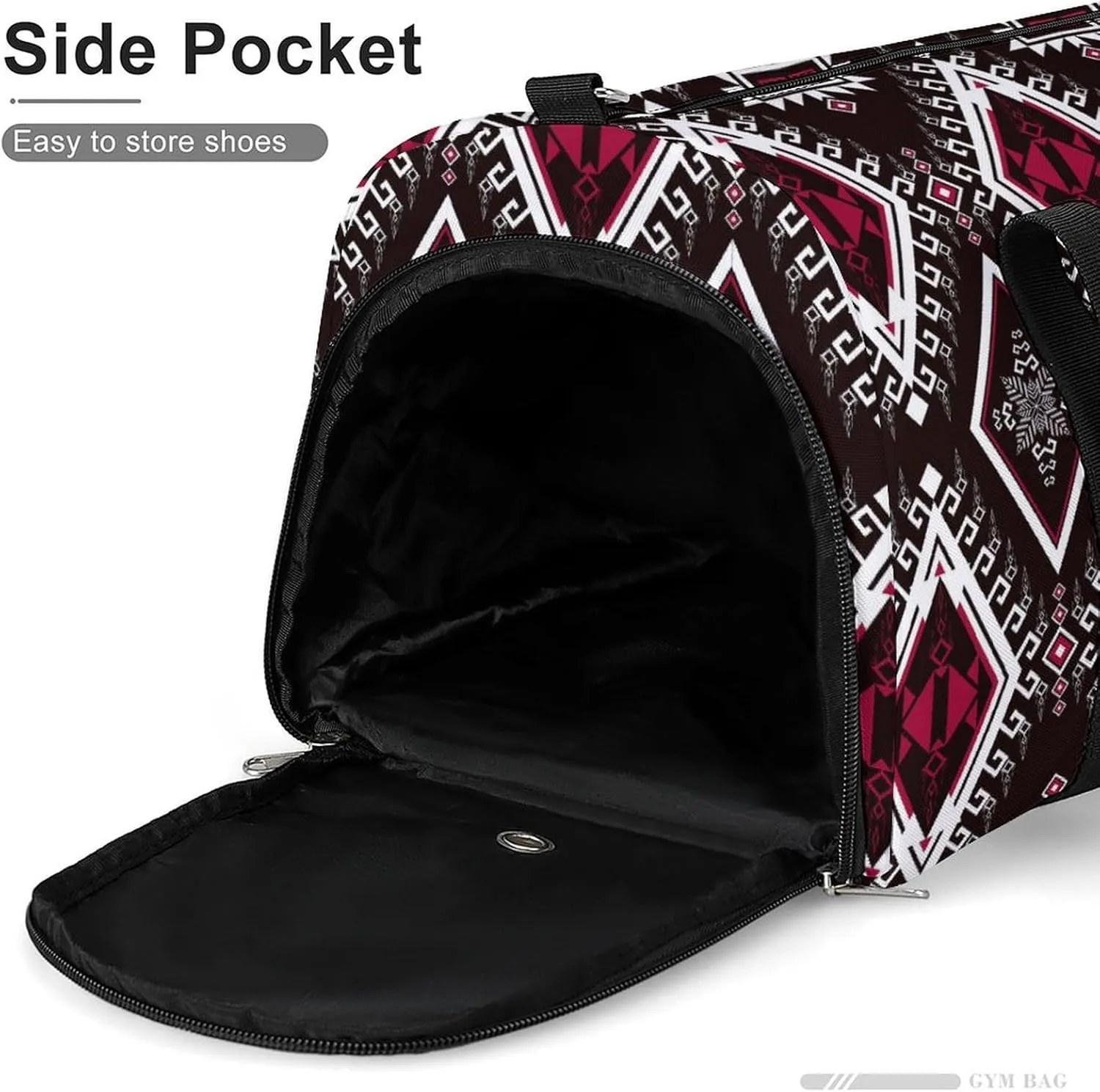 Gym Duffel Bag with Shoe Compartment Wet Pocket, Geometric Ethnic Pattern Travel Bag for Men Women