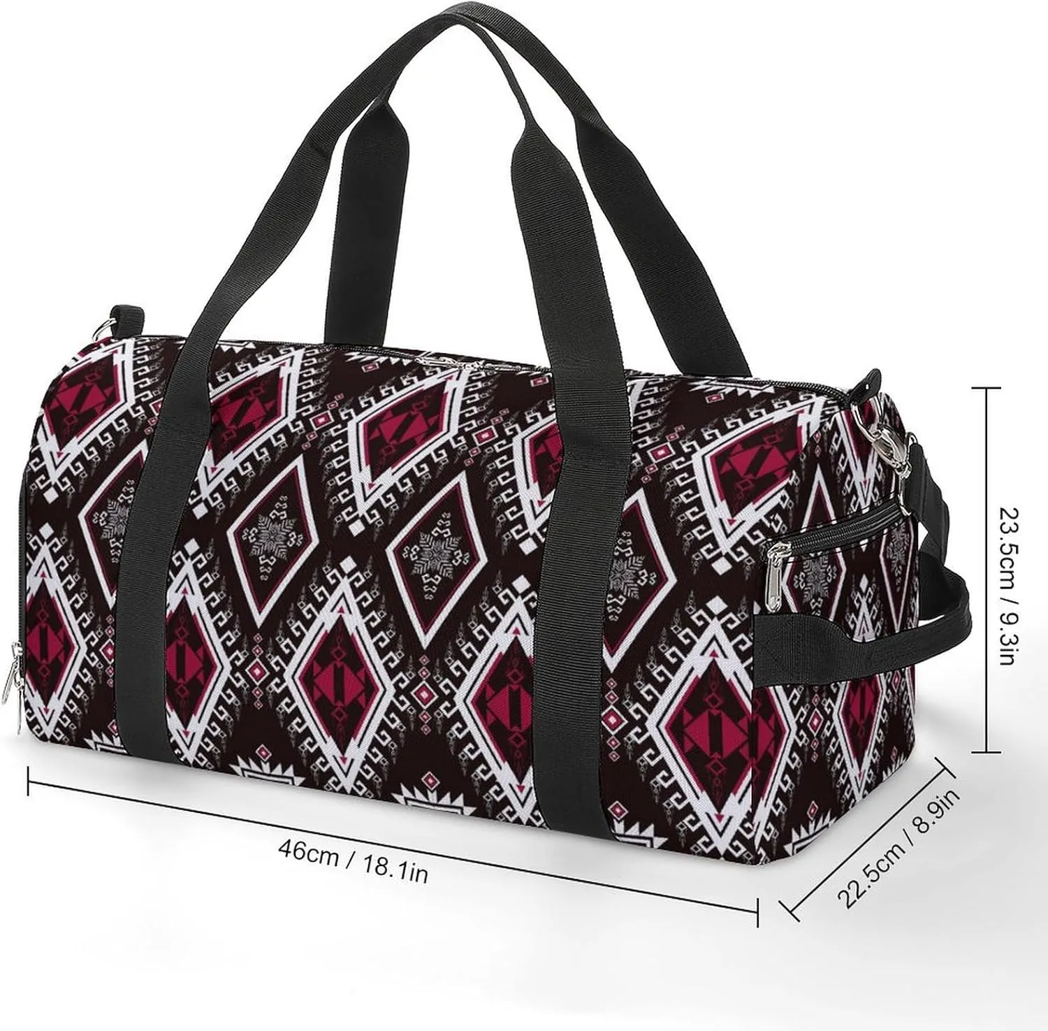 Gym Duffel Bag with Shoe Compartment Wet Pocket, Geometric Ethnic Pattern Travel Bag for Men Women