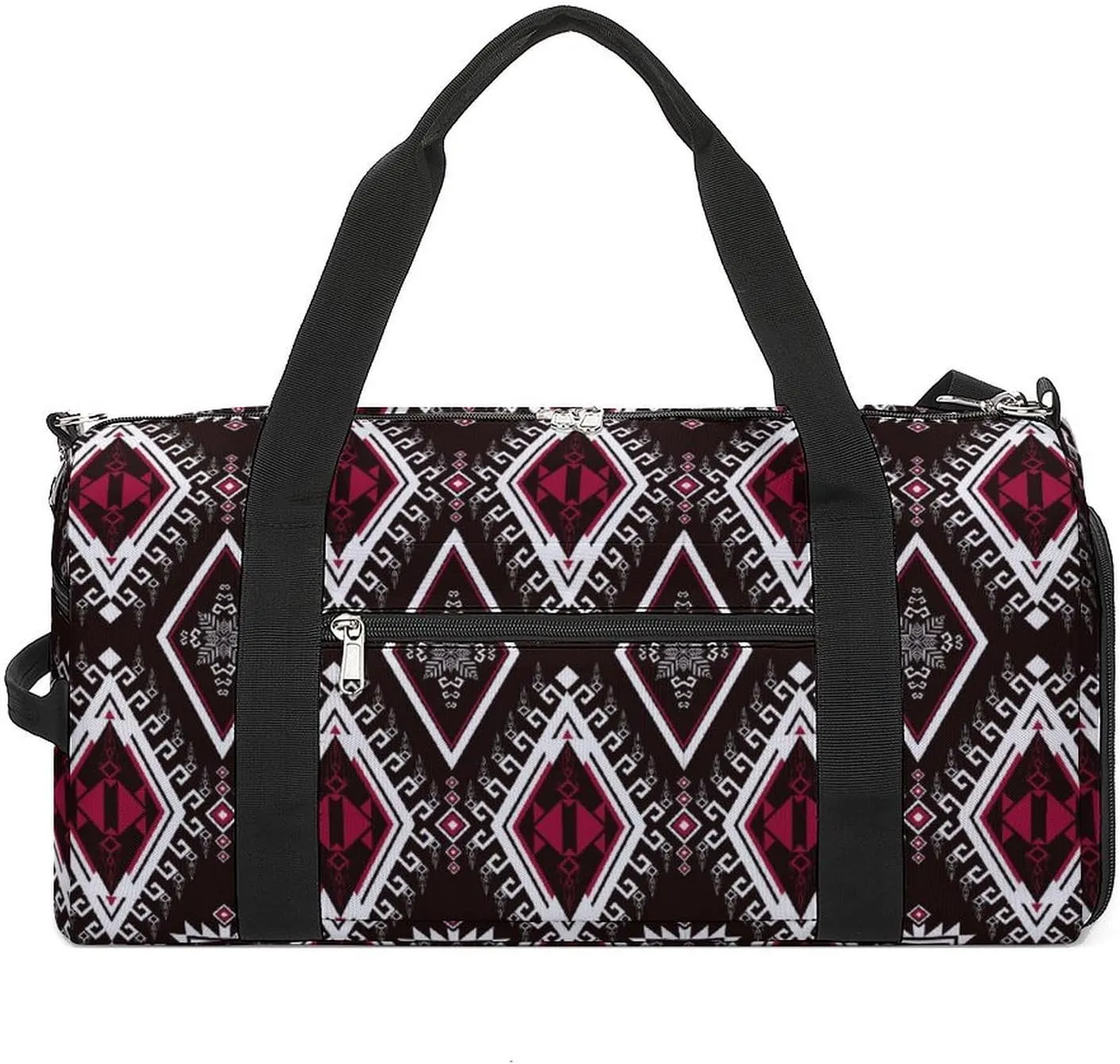 Gym Duffel Bag with Shoe Compartment Wet Pocket, Geometric Ethnic Pattern Travel Bag for Men Women