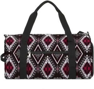 Gym Duffel Bag with Shoe Compartment Wet Pocket, Geometric Ethnic Pattern Travel Bag for Men Women