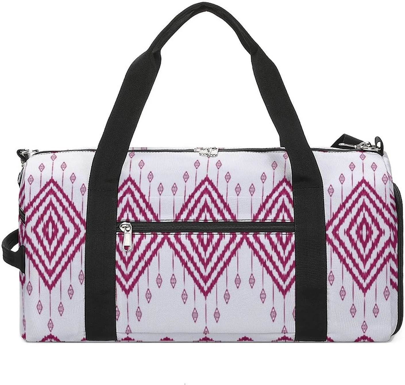Gym Duffel Bag with Shoe Compartment Wet Pocket, Geometric Ethnic Tribal Motif Travel Bag for Men Women