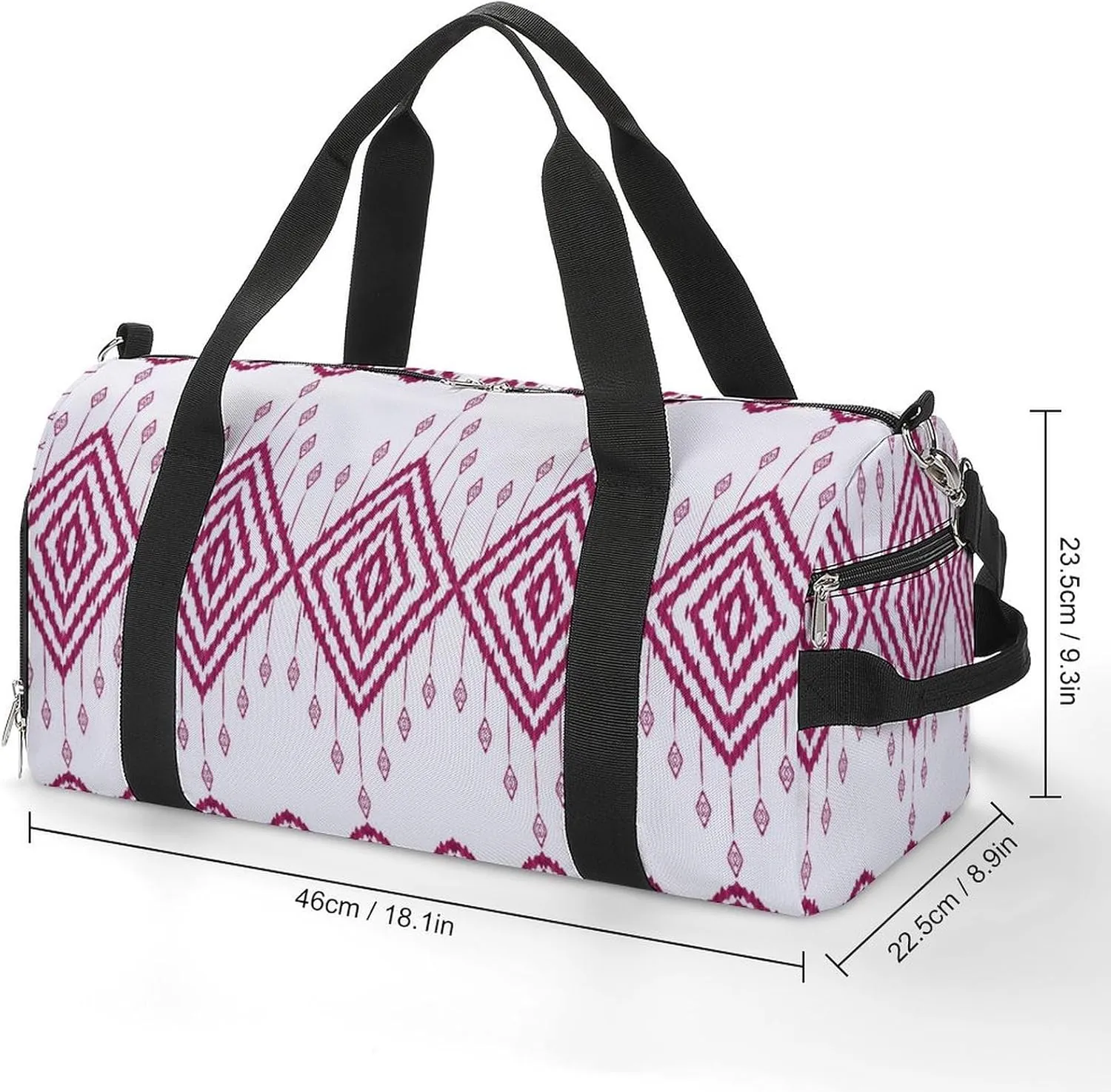 Gym Duffel Bag with Shoe Compartment Wet Pocket, Geometric Ethnic Tribal Motif Travel Bag for Men Women