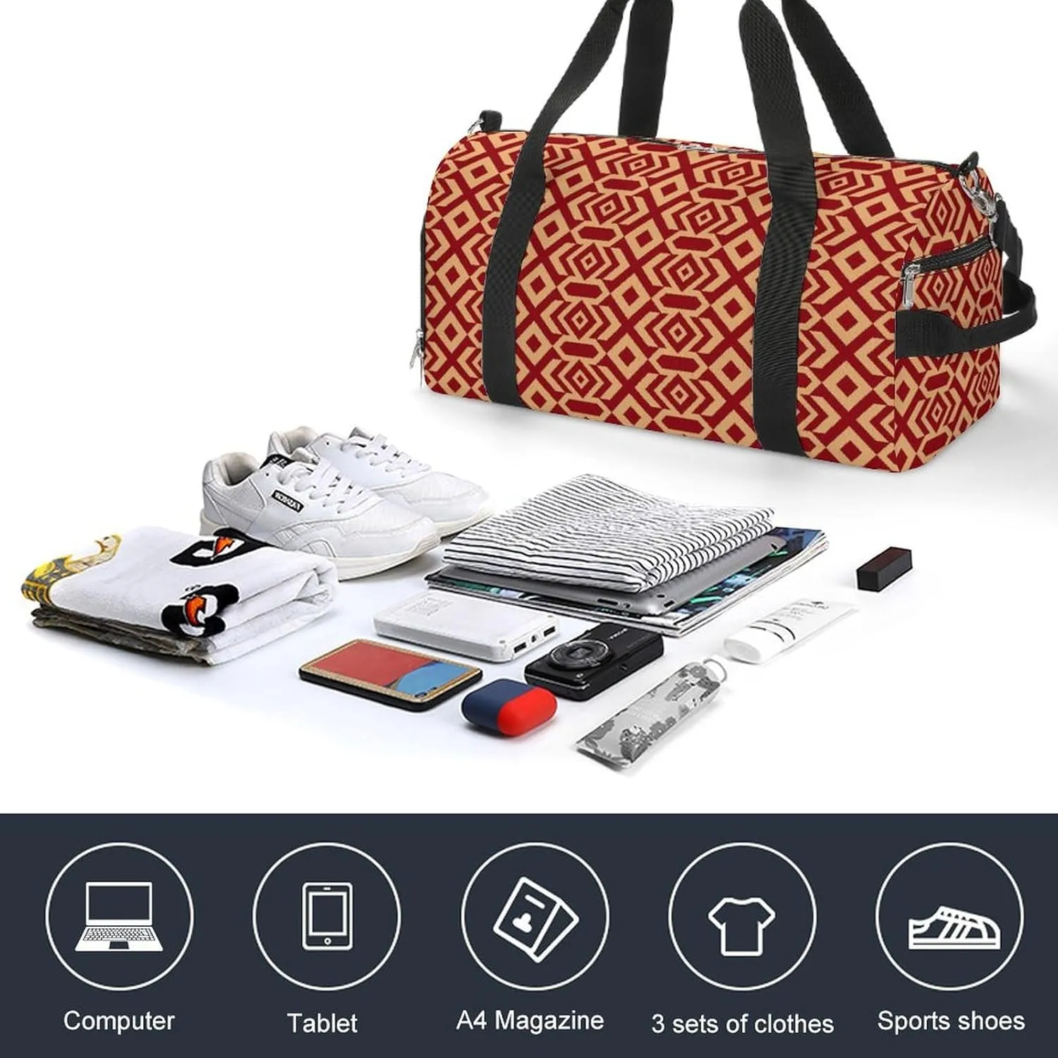 Gym Duffel Bag with Shoe Compartment Wet Pocket, Traditional Chinese Geometric Travel Bag for Men Women, style-2