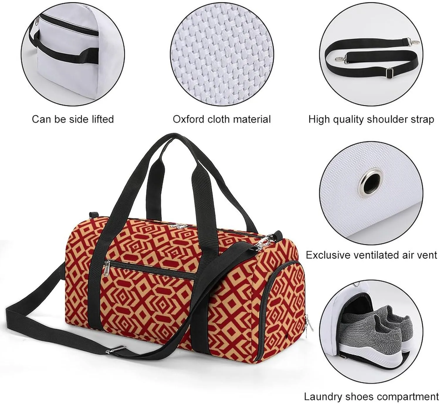Gym Duffel Bag with Shoe Compartment Wet Pocket, Traditional Chinese Geometric Travel Bag for Men Women, style-2