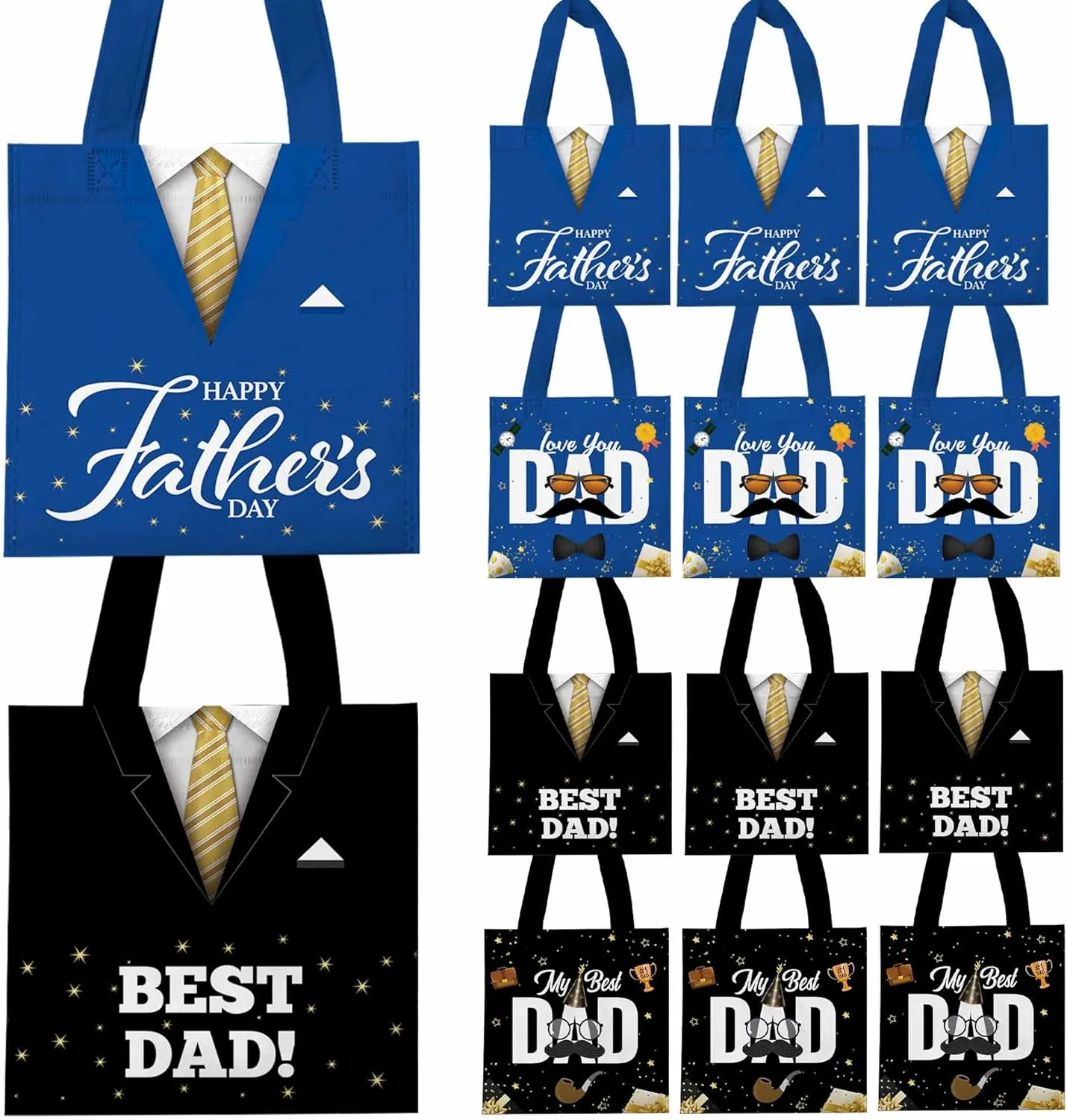 HABDJILTY 20 Pcs Father's Day Gift Bags Best Dad Treat Candy Goodie Bag with Handle Reusable Non-woven Gift Wrap Bags for Dad Grandpa Happy Fathers Day Party Favors Supplies Decorations