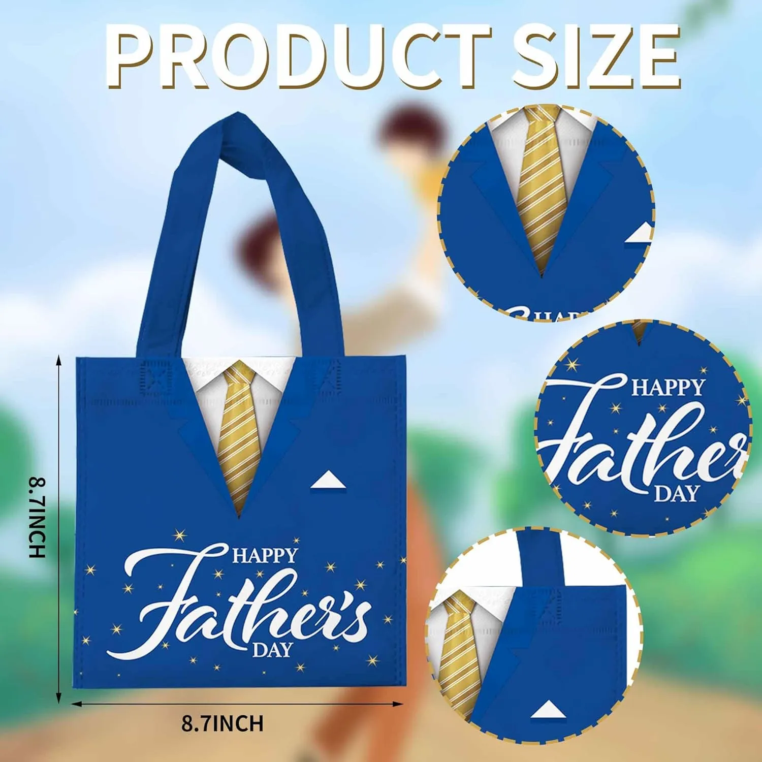 HABDJILTY 20 Pcs Father's Day Gift Bags Best Dad Treat Candy Goodie Bag with Handle Reusable Non-woven Gift Wrap Bags for Dad Grandpa Happy Fathers Day Party Favors Supplies Decorations
