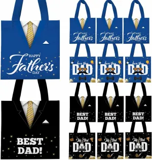 HABDJILTY 20 Pcs Father's Day Gift Bags Best Dad Treat Candy Goodie Bag with Handle Reusable Non-woven Gift Wrap Bags for Dad Grandpa Happy Fathers Day Party Favors Supplies Decorations