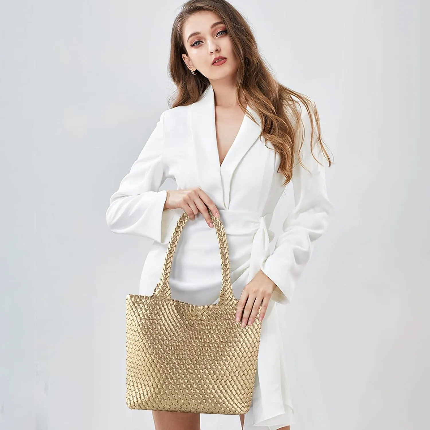 Hand Woven Bag Tote BagS For Women Top Handle Shoulder Vegan Leather Large Travel Beach Hobo Handbag