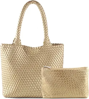 Hand Woven Bag Tote BagS For Women Top Handle Shoulder Vegan Leather Large Travel Beach Hobo Handbag