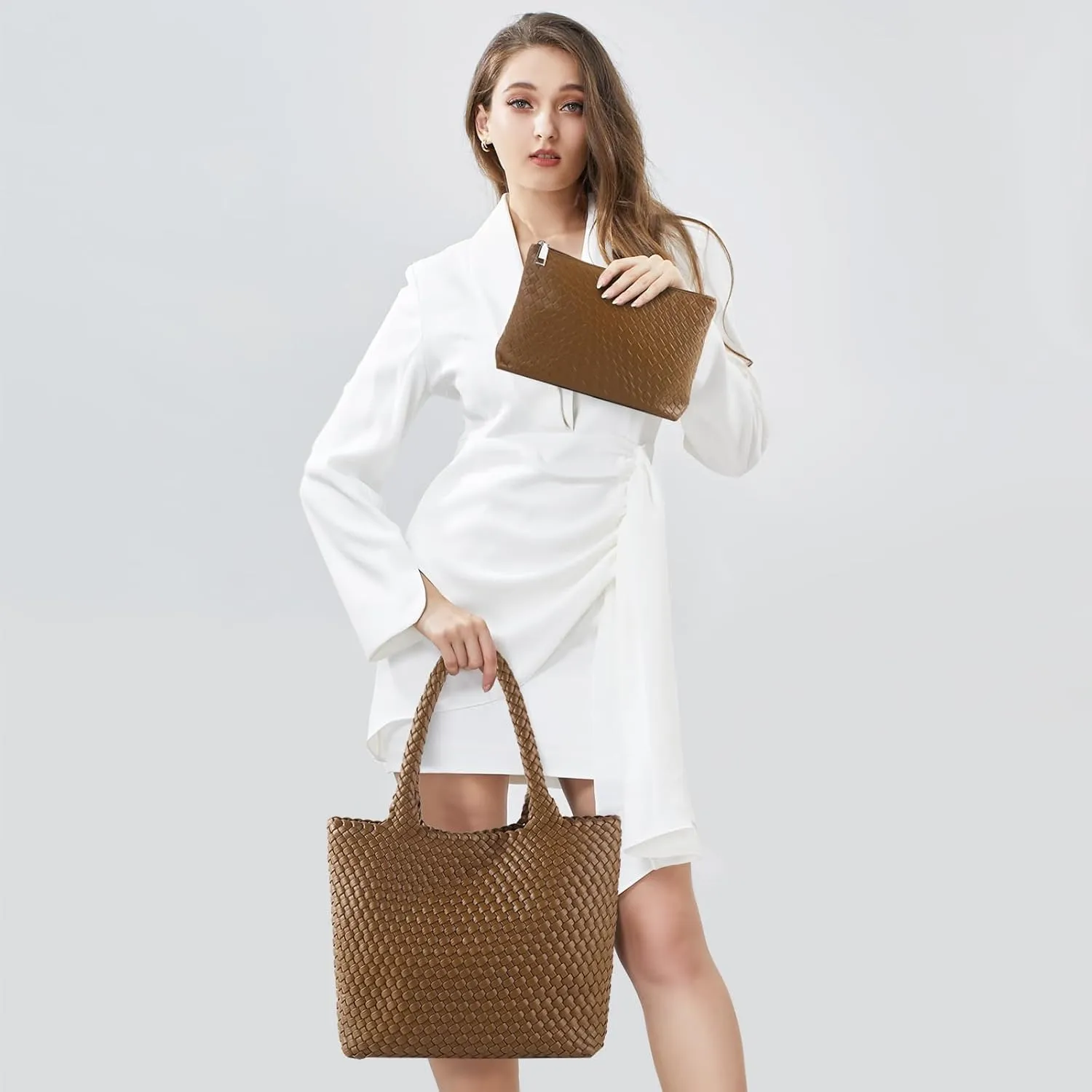 Hand Woven Bag Tote BagS For Women Top Handle Shoulder Vegan Leather Large Travel Beach Hobo Handbag