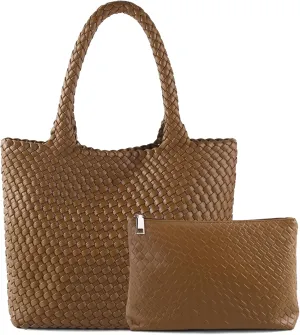 Hand Woven Bag Tote BagS For Women Top Handle Shoulder Vegan Leather Large Travel Beach Hobo Handbag