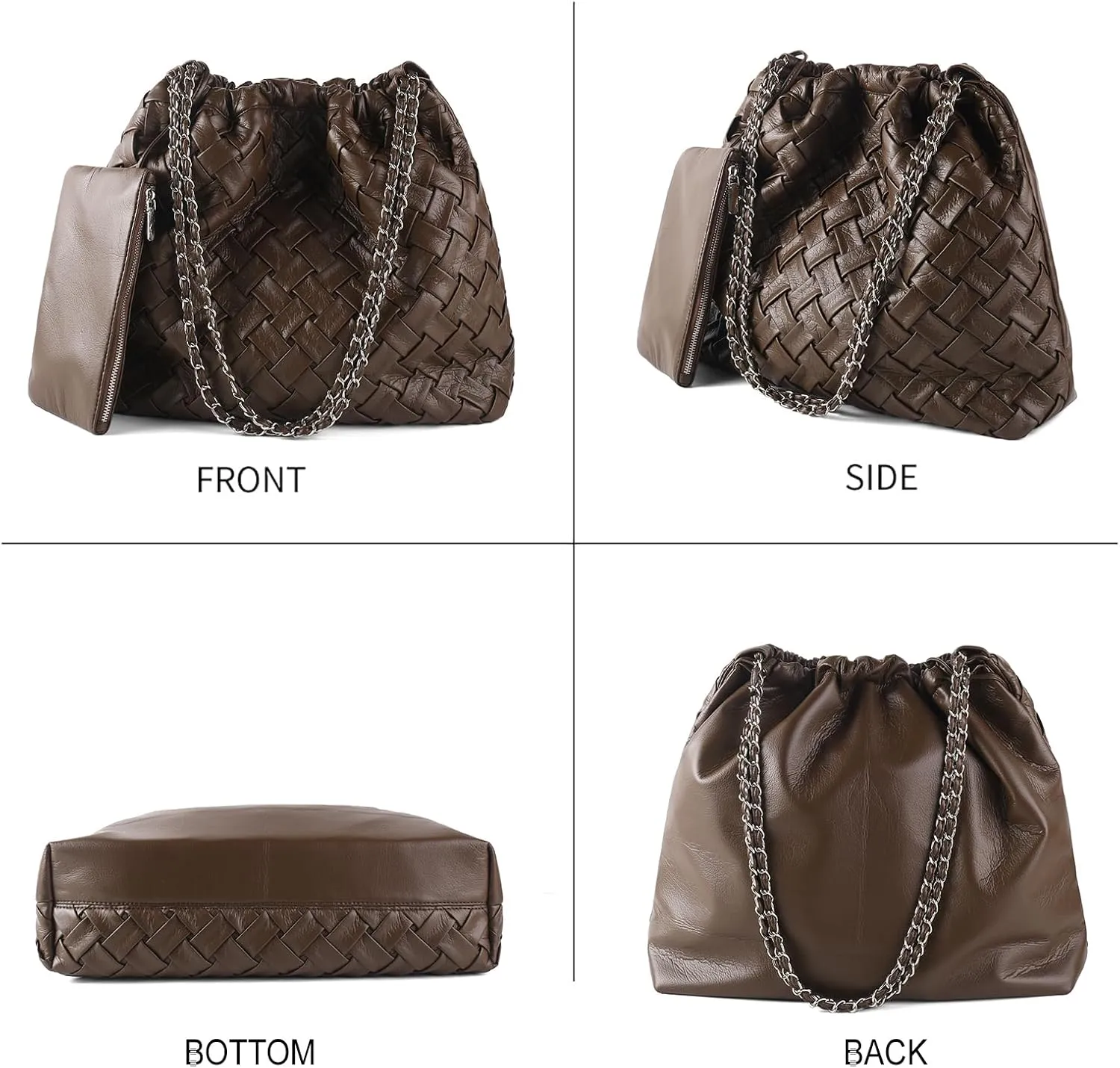 Hand Woven Tote for Women - Vegan Leather Handle Handbag, Travel Shoulder Bag, Hobo and Beach Bag With Purse