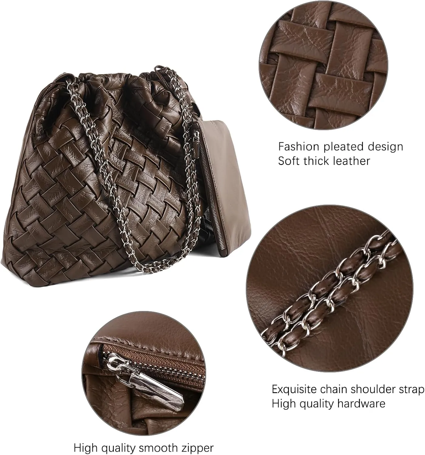 Hand Woven Tote for Women - Vegan Leather Handle Handbag, Travel Shoulder Bag, Hobo and Beach Bag With Purse