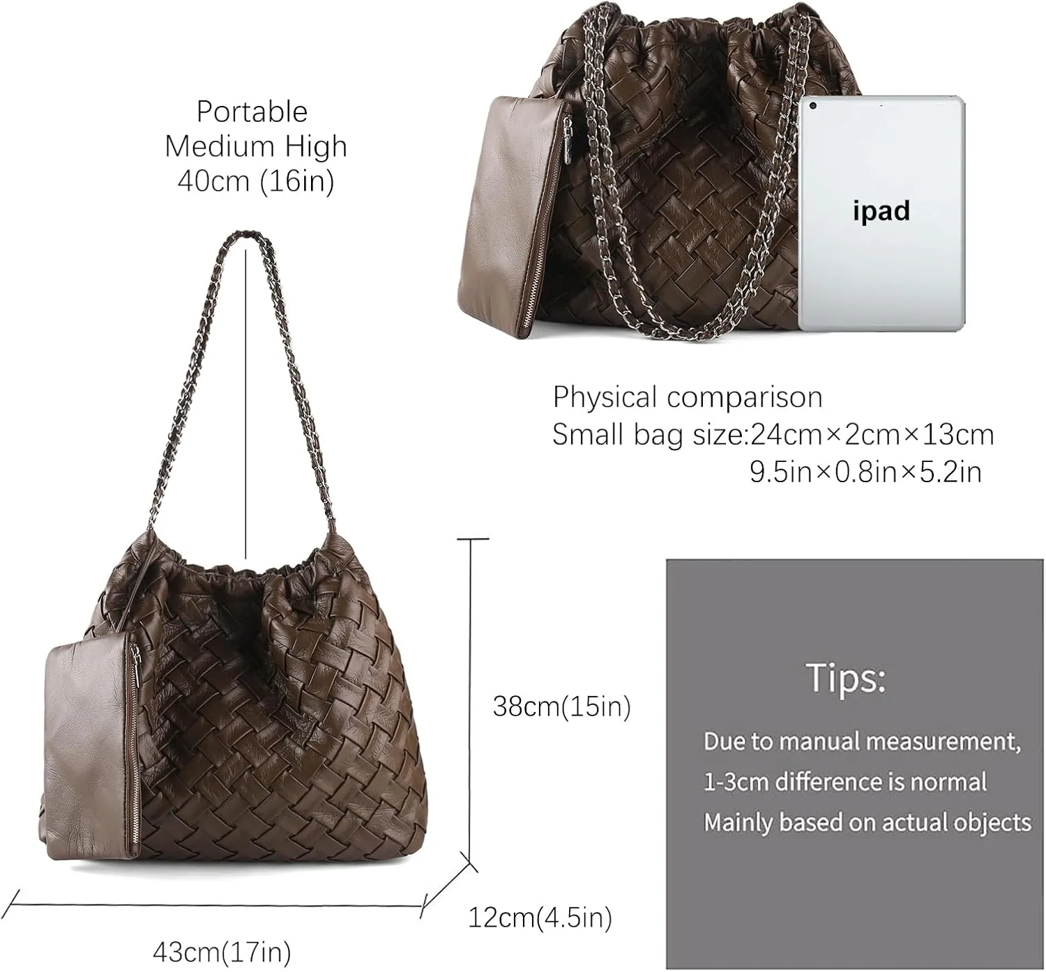 Hand Woven Tote for Women - Vegan Leather Handle Handbag, Travel Shoulder Bag, Hobo and Beach Bag With Purse