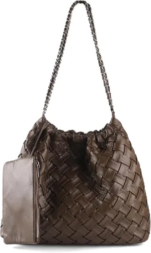 Hand Woven Tote for Women - Vegan Leather Handle Handbag, Travel Shoulder Bag, Hobo and Beach Bag With Purse