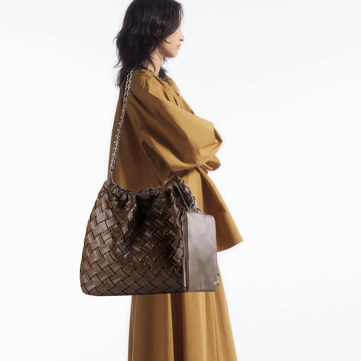 Hand Woven Tote for Women - Vegan Leather Handle Handbag, Travel Shoulder Bag, Hobo and Beach Bag With Purse