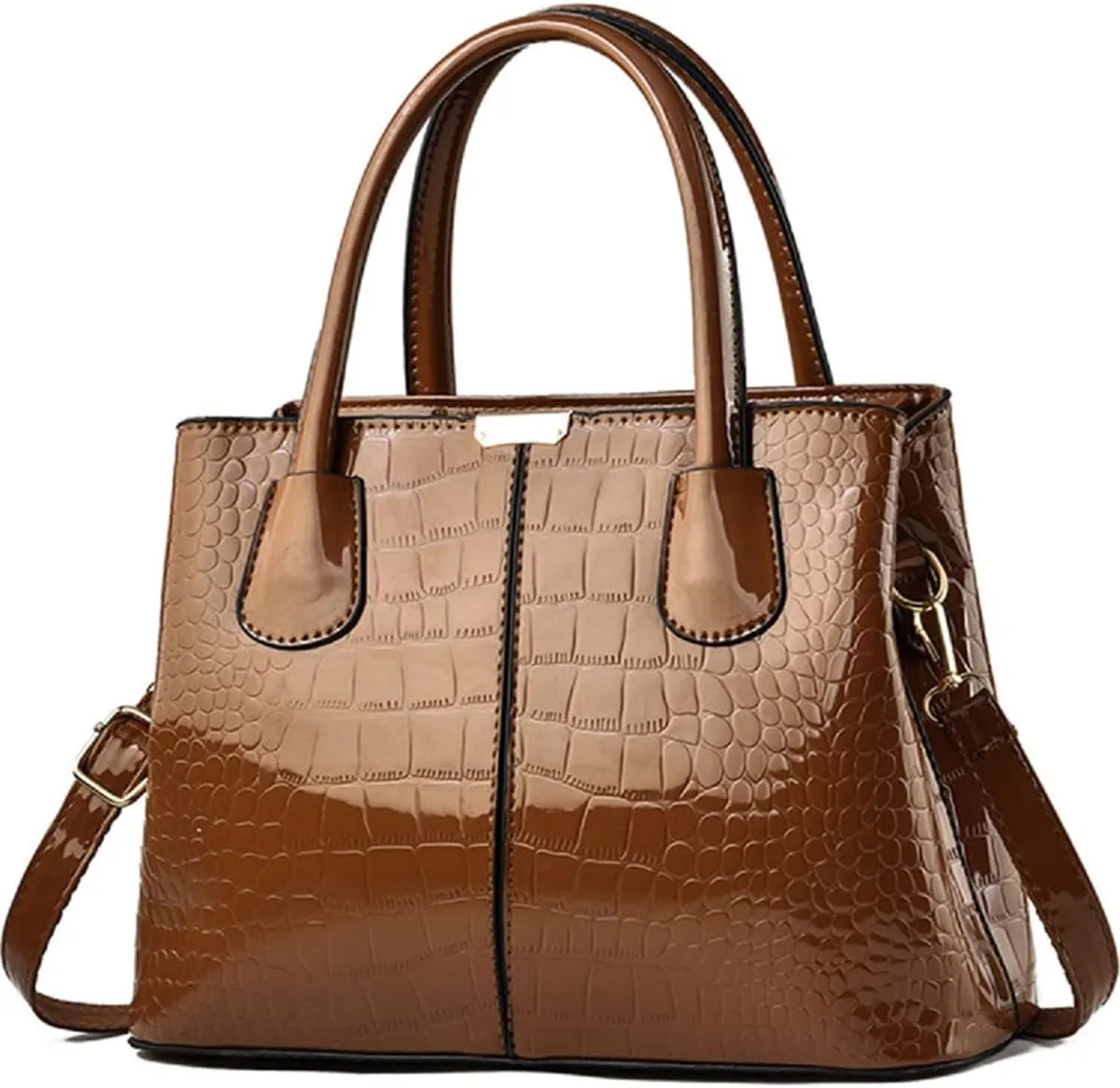 Handbag and Purse for Women Patent Leather Shoulder Bag Crocodile Pattern Top-Handle Satchel Tote Wallet