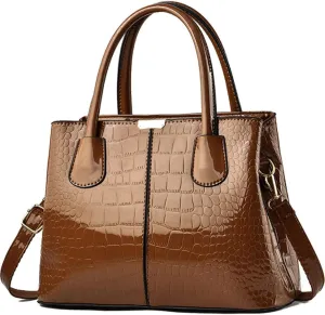 Handbag and Purse for Women Patent Leather Shoulder Bag Crocodile Pattern Top-Handle Satchel Tote Wallet