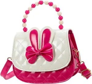 Handbag Bunny Bowknot Cartoon Crossbody Bag for Little Lightweight Shoulder Bag with Double Pockets for Wallet Phone and Essentials Rosy