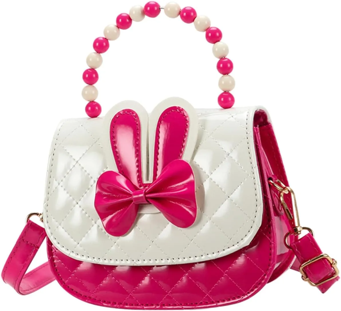 Handbag Bunny Bowknot Cartoon Crossbody Bag for Little Lightweight Shoulder Bag with Double Pockets for Wallet Phone and Essentials Rosy