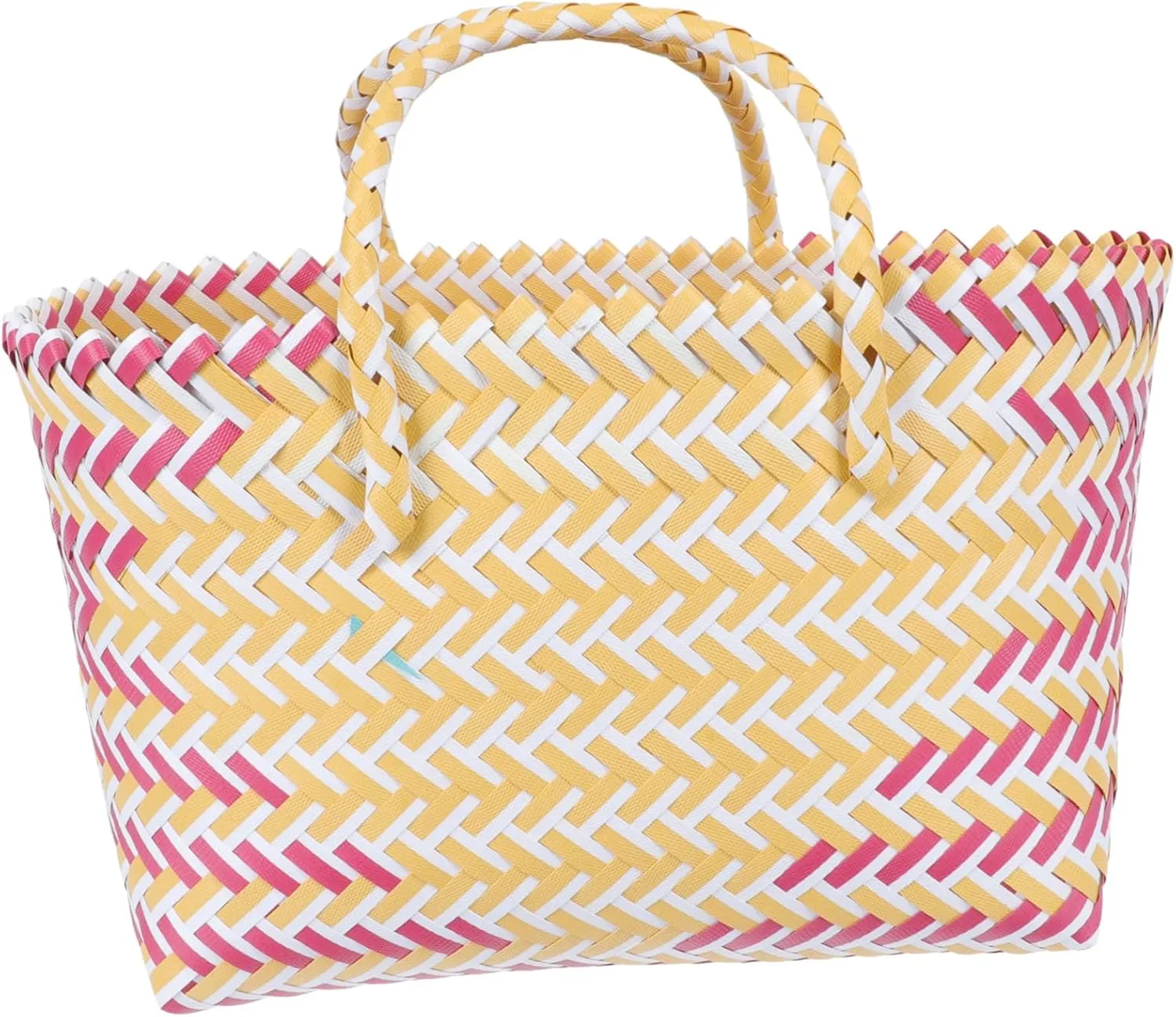 Handbags for Women Pink Purse Quilted Tote Bag Reusable Shopping Bag Plastic Handwoven Retro Style