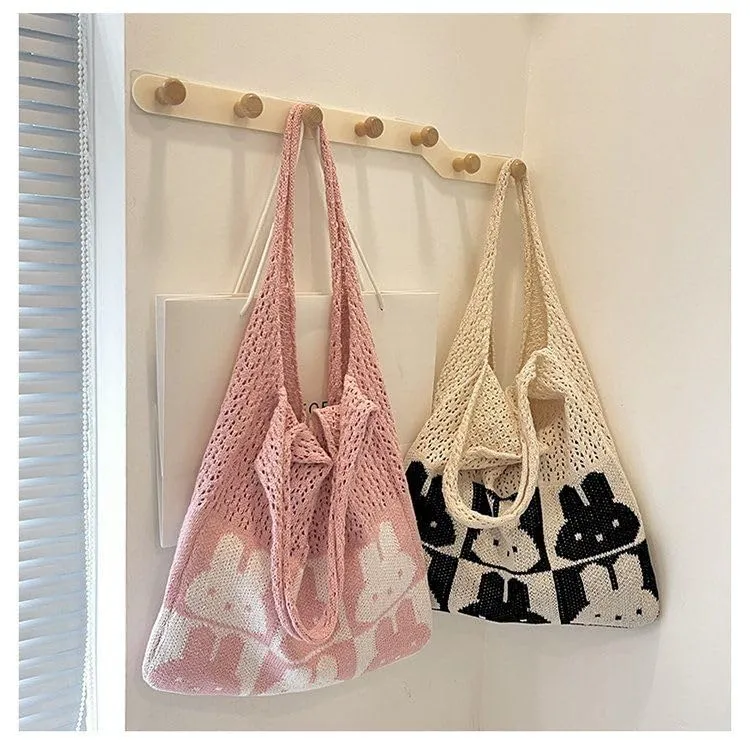 Handmade Hobo Purses and Handbags for Women, Handmade Shoulder Bags, Mesh Beach Bag, Rabbit Crochet Tote Bag Hobo Shoulder Bags (Green)