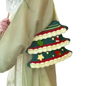 Handmade Purses and Handbags for Women, Handmade Christmas Tree Handbag, Crochet Xmas Tree Shoulder Bags for Women, Knitted Tote Handbag Shoulder Bags