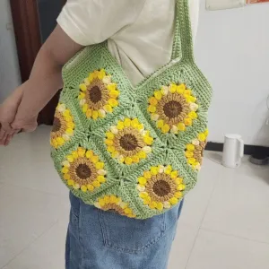 Handmade Purses and Handbags for Women, Handmade Sunflower Shoulder Bags for Women, Crochet Tote Handbag Shoulder Bags, Large Summer Purse Beach Bag