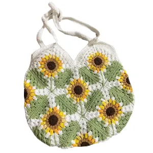 Handmade Purses and Handbags for Women, Large Crochet Sunflower Shoulder Bags, Knitted Tote Handbag Shoulder Bags for Women and Girls